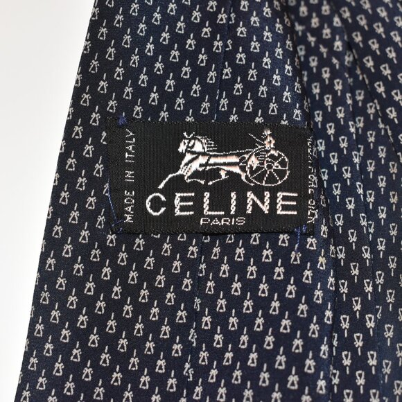 Vintage Classic Celine Paris Blue Patterned Luxury Silk Neck Tie Mens - Picture 2 of 3